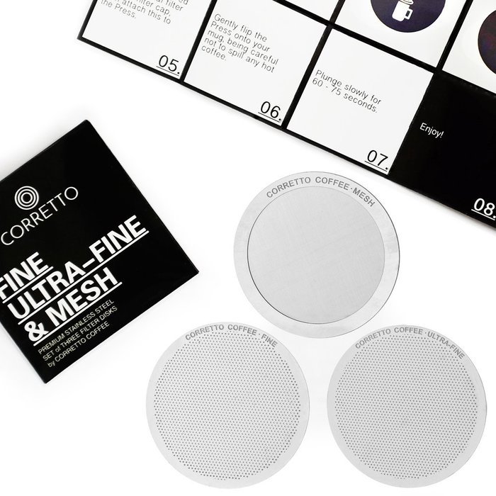 3 Pro AeroPress Stainless Steel Filters by Corretto Coffee - FINE, ULTRA-FINE & MESH + Brewing Guide - Reusable... N7