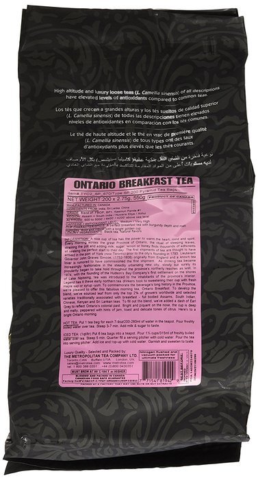 Metropolitan Tea 200 Count Pyramid Shaped Teabags, Ontario Breakfast Tea N2
