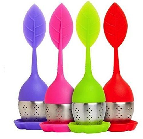 Tea Infuser, 4-Pack Silicone Tea Infuser Handle Stainless Steel Strainer filter Infuser with Drip Tray N4