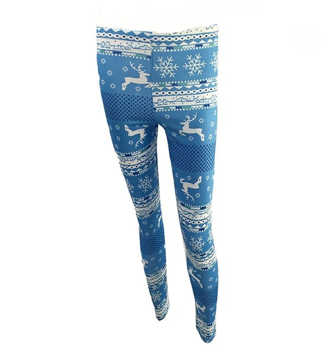 PHOTNO Women Skinny Christmas Elk Print Stretchy Pants Slim Leggings N10