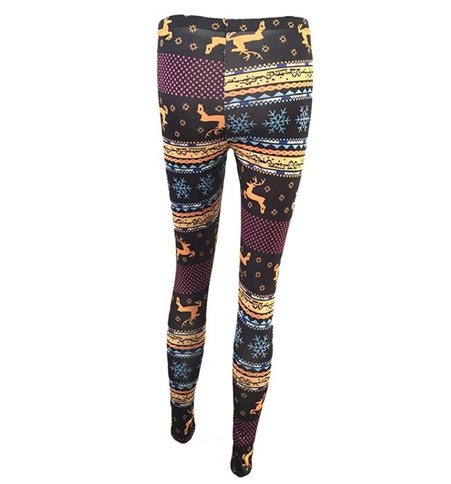 PHOTNO Women Skinny Christmas Elk Print Stretchy Pants Slim Leggings N12