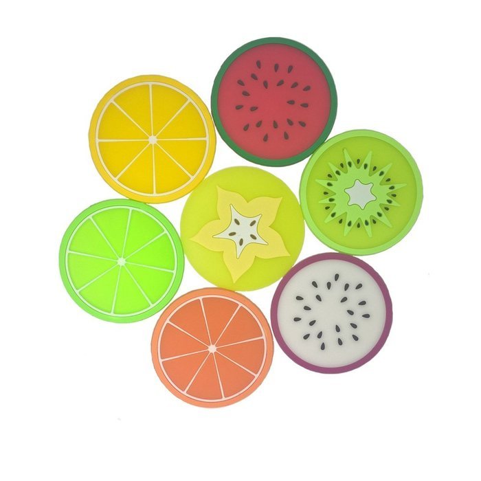 CXAK Silicone Coasters 7 Fruit Colorful, Unique Design for Bar, Caf&eacute;,Kitchen and Patio suitable for Cold/Hot Beveranges... N2
