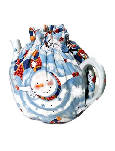 Teapot Cozy Christmas themed with Snowmen on Sky Blue fabric,Quilted Teapot cozy sky blue with snowmen and snowflakes...