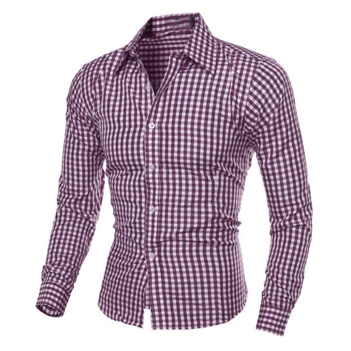 Men's Blouse,Laimeng Cotton Blend Autumn And Winter Long-sleeved Plaid Self-Cultivation Shirt Top Blouse (XL,... N8