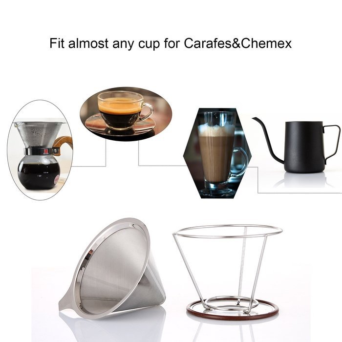 Paperless Pour Over Coffee Dripper by Possiave - Permanent Reusable Stainless Steel Durable Cone Coffee Filter... N10