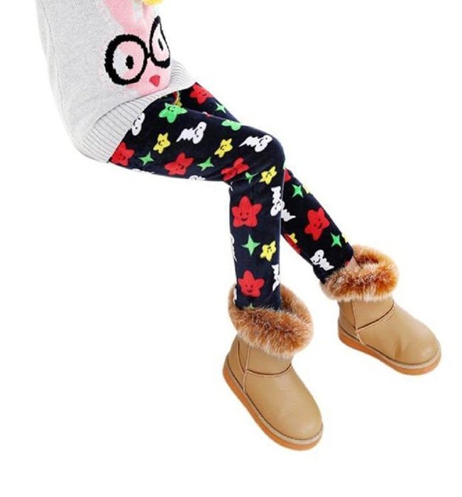 PHOTNO Winter Girls Leggings Thick Warm Elastic Waist Legging Clothing Pants (2-7Y) N9