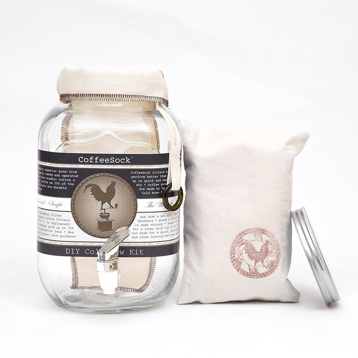 CoffeeSock ColdBrew Kit- Reusable Organic Cotton Filter and Jar (KIT32) N4