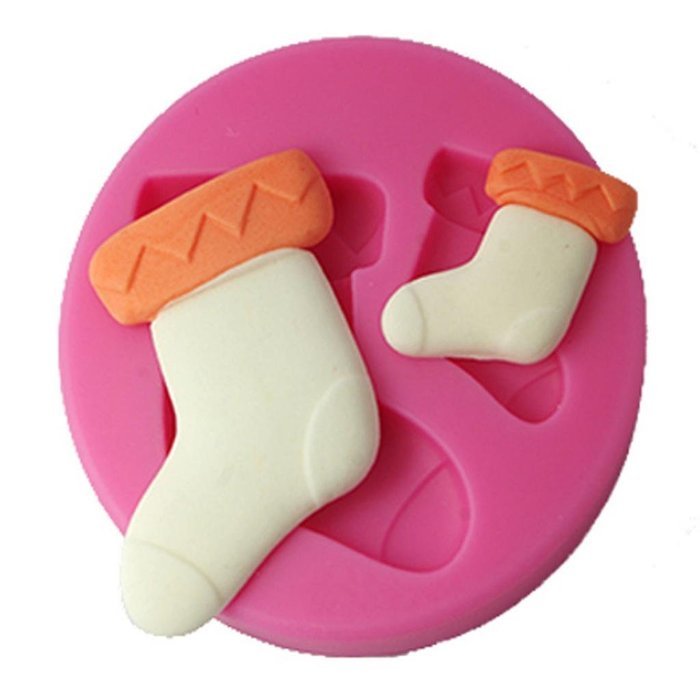 FOUR-C Silicone Cupcake Mold Christmas Socks Fondant Mould Color Pink