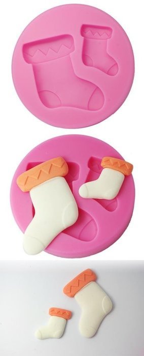 FOUR-C Silicone Cupcake Mold Christmas Socks Fondant Mould Color Pink N2
