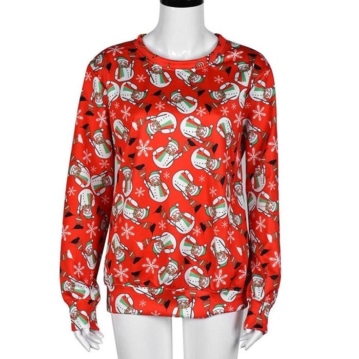 Sweatshirt,Morecome Women Long Sleeve Pullover Sweatshirt Red Christmas Print T-Shirt N5