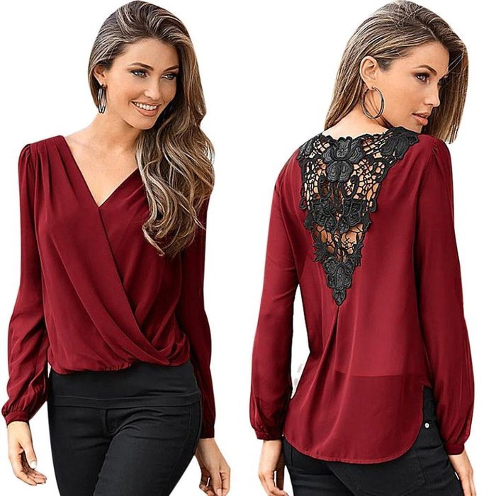 Loose T-shirt ,BeautyVan Women V-neck Tops Long Sleeve Shirt Casual Blouse Loose T-shirt (M, Red) N4