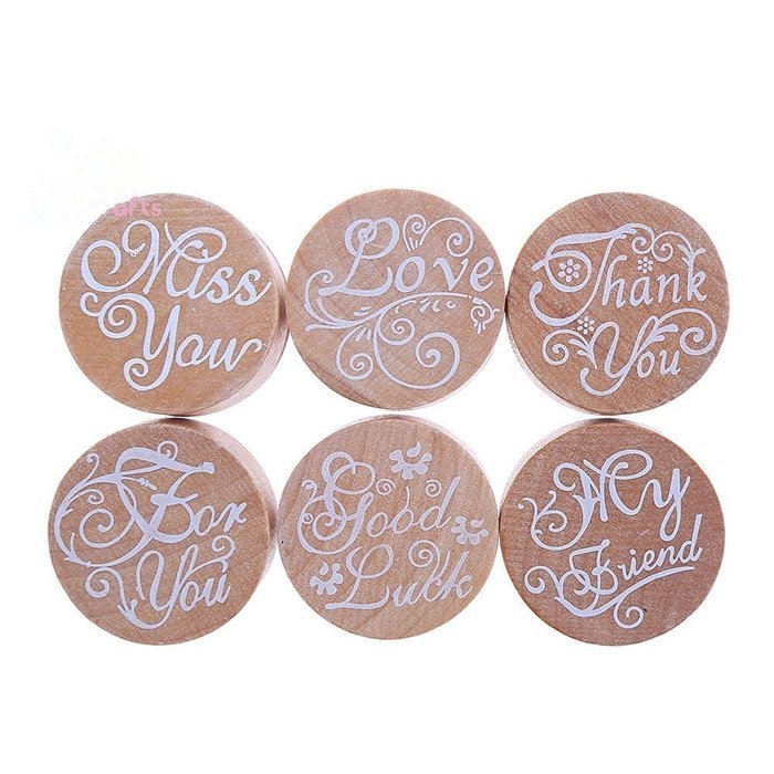 6pcs/lot 3x2.2cm Greeting Round Wooden Rubber Stamp(Miss you/For you/Thank you/Love/My Friend/Good Luck) (letter... N3
