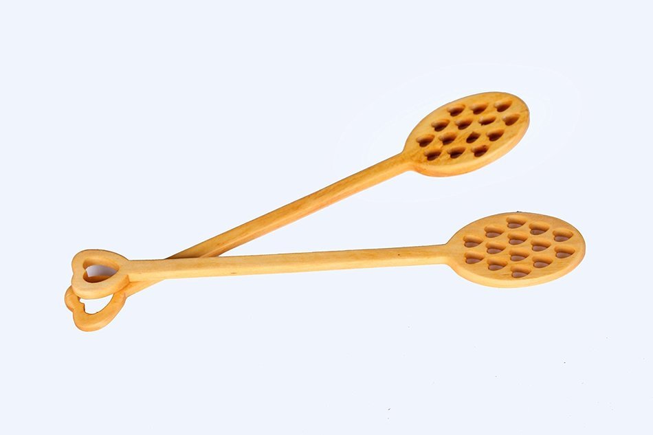 Honey Land Set of 2 Wooden Honey Dipper Stick, Heart-Shaped Handle, 4 Inch Dispenser, Drip and Drizzle, 100% Natural... N9