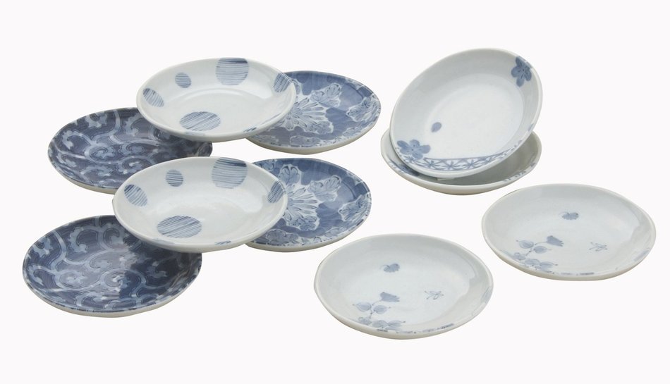 Saikai Pottery Blue and White Japanese traditional pattern 10 small plates 31849 from Japan