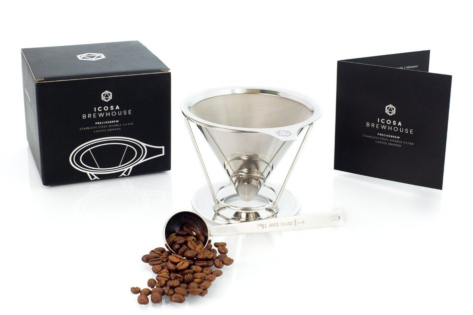 PreciseBrew Stainless Steel Paperless Pour Over Coffee Dripper Set with Double Mesh Filter, Stand, and Measuring... N3