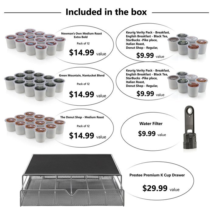 Keurig Single-Serve Coffee Maker with Prestee 36 Capsule Drawer, 48 K-Cup Pods Variety, Water Filter Handle and... N6