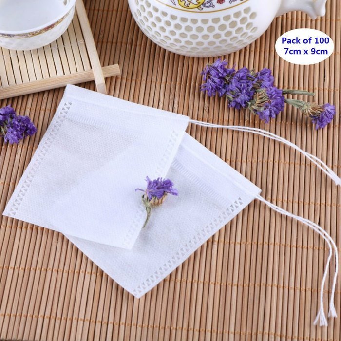 Akak Store 100 Pack Disposable Drawstring Tea infusers Tea Filter Bags for Loose Tea Herbs Spice Bouquet Garni...