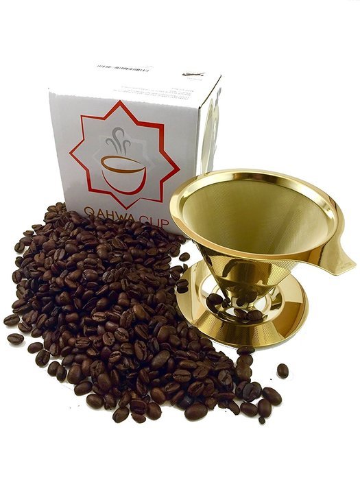 Qahwa Cup Gold Pour Over Coffee Dripper - Titanium Coated Stainless Steel Reusable Paperless Coffee Filter &ndash; Single... N3