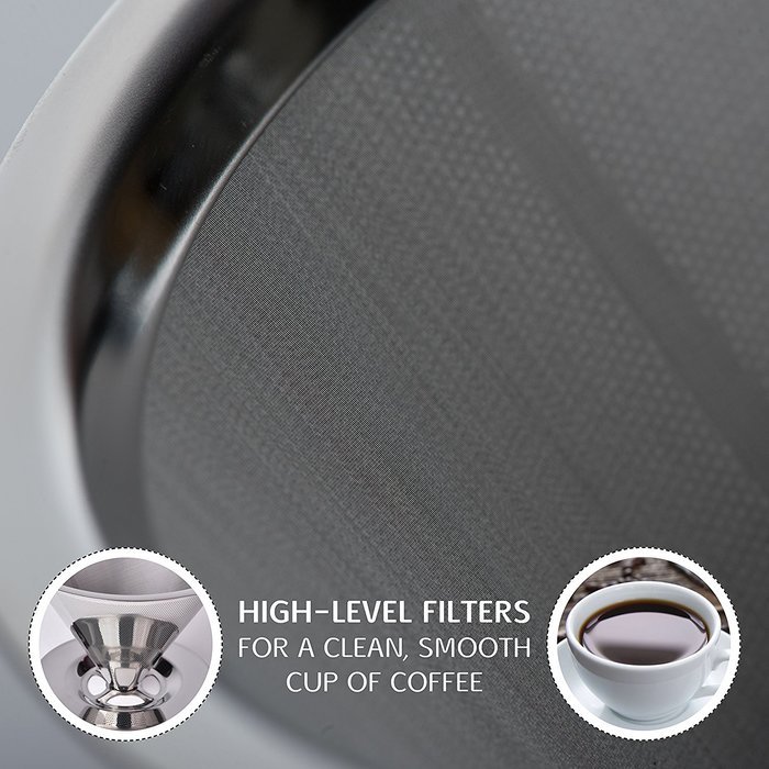 Pour Over Coffee Dripper-4 Cup Capacity-Reusable Paperless Permanent-Laser Cut Dual Mesh Filter-Dishwasher Safe... N4