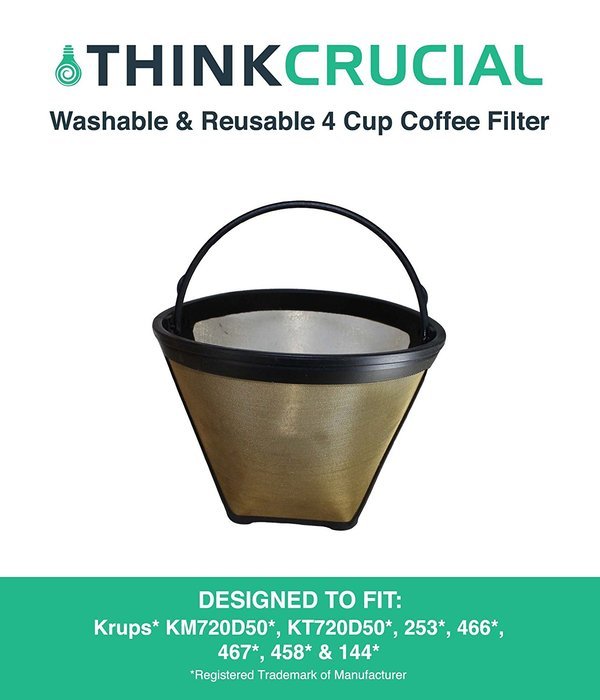1 Krups Washable & Reusable Gold Tone Cone Coffee Filter; Fits Krups Models KM720D50, KT720D50, 253, 466, 467,...