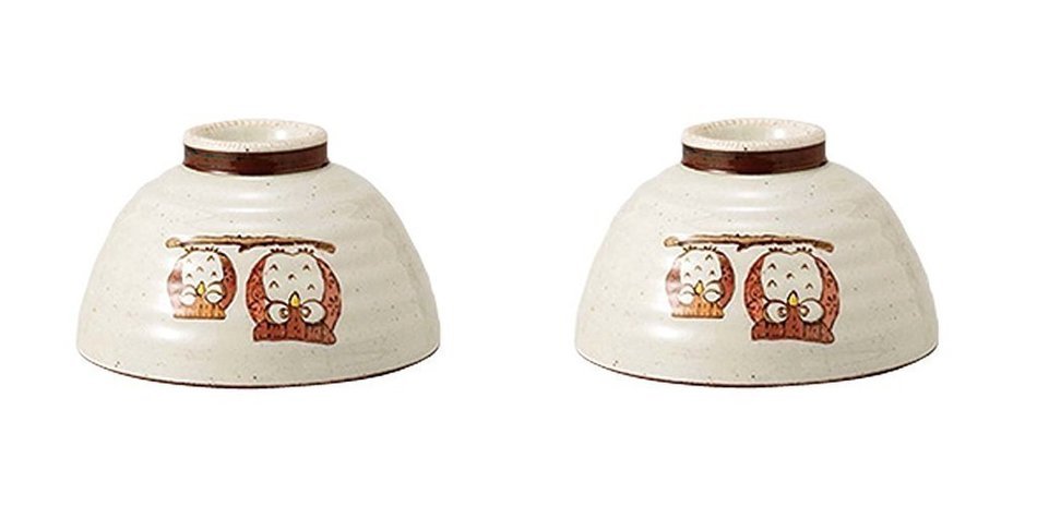 Saikai Pottery Pair Owl Japanese Bowl for rice M size 38847 from Japan