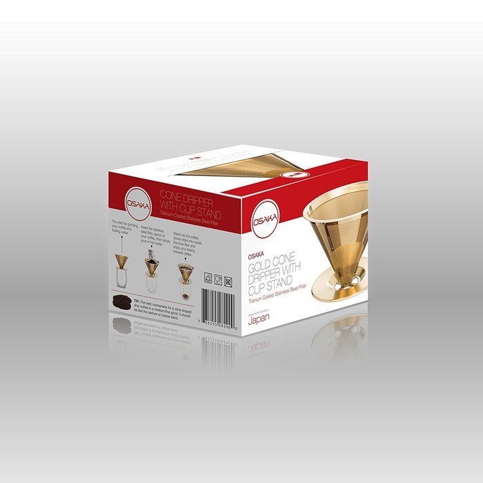 Osaka Titanium Coated Pour Over Cone Dripper, Reusable Stainless Steel Coffee Filter with Cup Stand "Himeji-jo" N5
