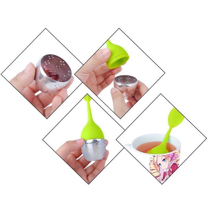 Tea Infuser, CCLV 4-Pack Silicone Tea Infuser Handle Stainless Steel Strainer Filter with Drip Tray N7