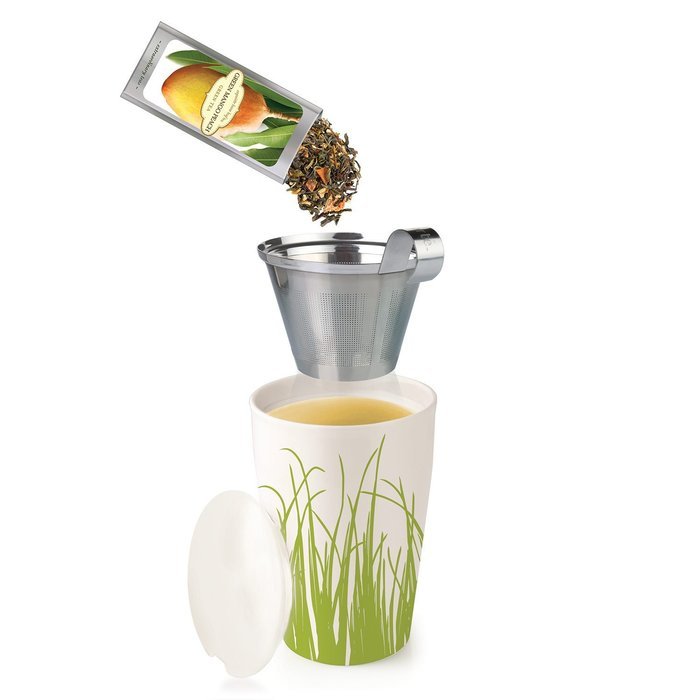 Tea Forte KATI Single Cup Loose Leaf Tea Brewing System, Insulated Ceramic Mug with Tea Infuser and Lid, Spring... N4