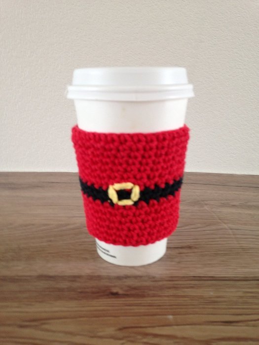 Crochet cup cozy, coffee cup sleeve, reusable coffee sleeve, coffee cup cozy in red, Santa N3