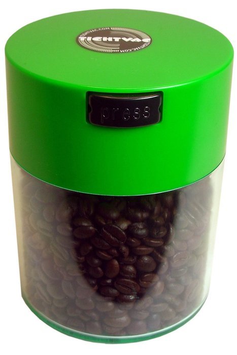 Coffeevac 1/2 lb - The Ultimate Vacuum Sealed Coffee Container, Green Cap & Clear Body