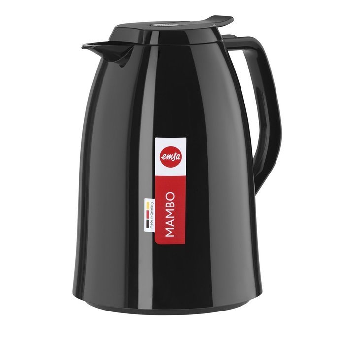 Emsa Mambo High Impact Plastic Thermal Carafe with Glass Liner, 34 oz, Black