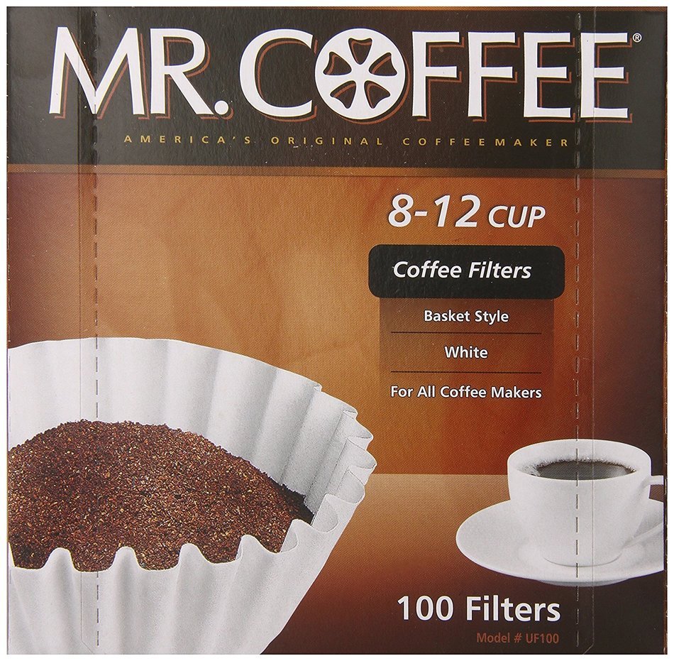 Mr. Coffee Basket Coffee Filters, 8-12 Cup, White Paper, 8-inch, 100-Count Boxes (Pack of 12) N2