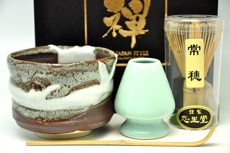 Japanese Mino Yaki ware Matcha Bowl And Tea Ceremony Set Green Tea 11 / 11 / 8.5cm (4.3 / 4.3 / 3.3inch)[7370]