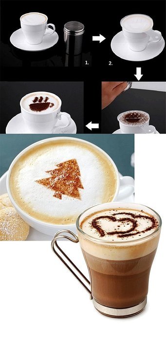 iRSE 100-piece Disposable Tea Filter Bags & 16 Shapes Cappuccino Coffee Stencils Template Mold, decorate hot cocoa... N7
