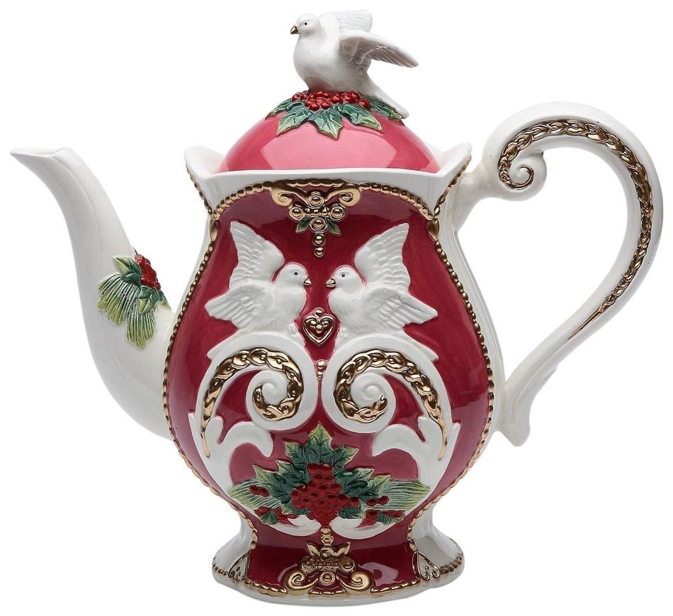 StealStreet SS-CG-10676 9.5" Porcelain Teapot with Holiday Color Doves and Flowers