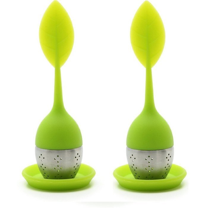 Cinlla&reg; Set of 1 Tea Infuser Leaf Strainer Handle with Steel Ball Silicone Leaf Lid (Green) (1) N4
