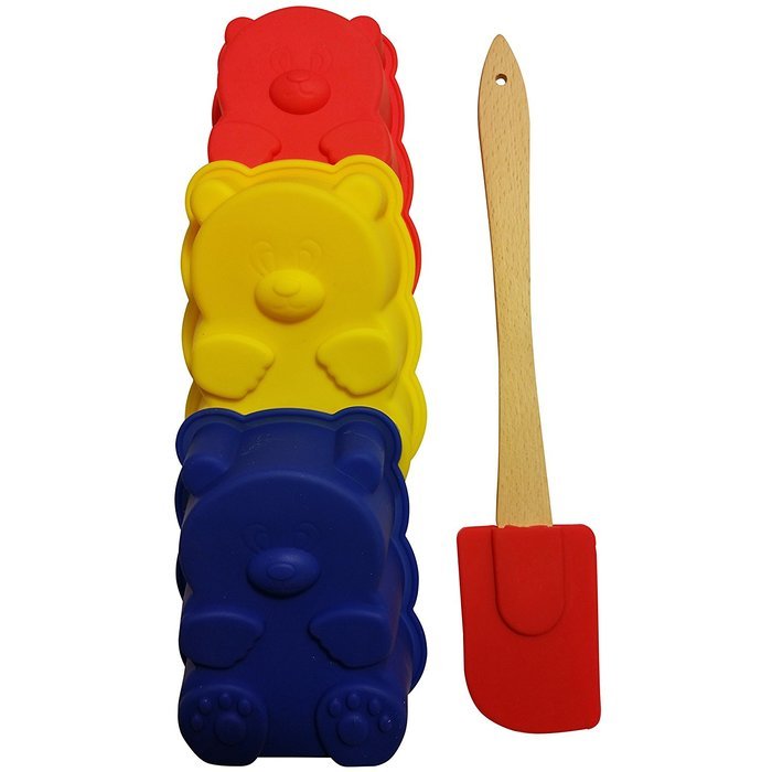Best 3 D Kids Baking Teddy Bear Silicone Nonstick Bear Pans (5" X 3.5" X 1.5" Assorted Colors) and 1 Red Silicone... N2