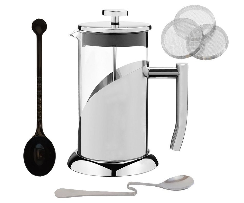 Cuisine Essentials Stainless Steel Press Coffee Maker Set, 34-Ounce N3