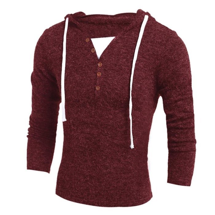 Men's Blouse,Laimeng Cotton Blend Autumn Winter Fashion Hooded Sweater Top Blouse (L, Wine Red) N7