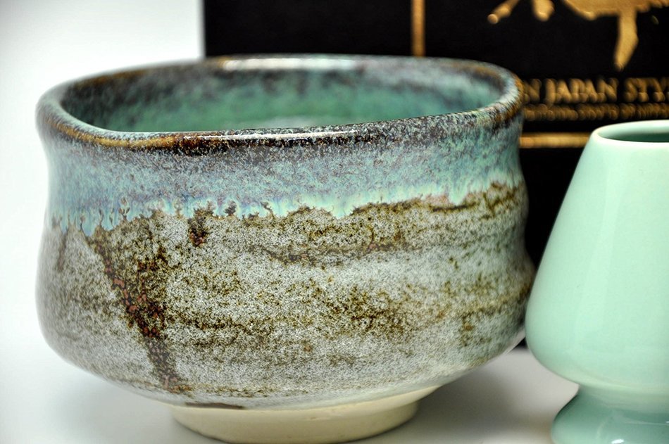 Japanese Mino Yaki ware Matcha Bowl And Tea Ceremony Set Green Tea 11.5 / 11.5 / 8cm (4.5 / 4.5 / 3.1inch)[7374] N4