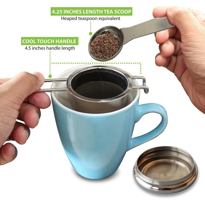 Stainless Steel Tea Infuser + Tea Scoop Spoon, Extra Fine Mesh Filter Loose Leaf Tea Strainer with 4.5 Inch Long... N5