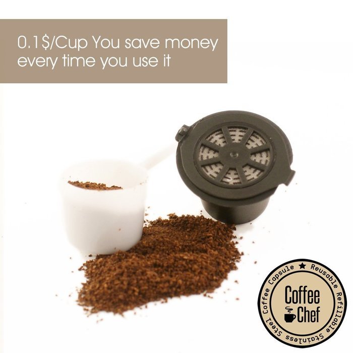 Coffee Chef (TM) 5 Pcs Refillable Reusable Nespresso Coffee Capsules Pods with Bonus Spoon - BPA Free - OriginalLine... N4