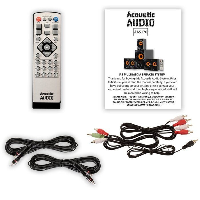 Acoustic Audio AA5170 Home Theater 5.1 Bluetooth Speaker System with FM and 2 Extension Cables N2