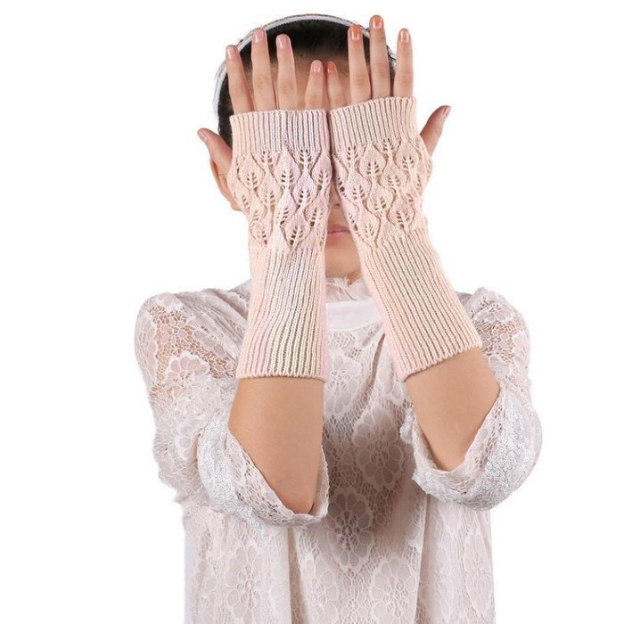 Hollow Out Leaves Knitted Gloves,Morecome Fashion Women Girl Knitted Gloves (Purple) N16