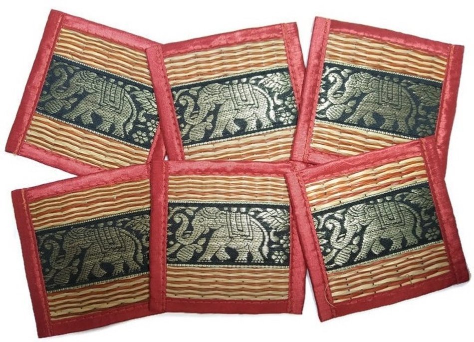 Chic Nature Reed Elephant Collection 6-piece Handmade Coaster Set, Assorted Color (Brown #3) N10