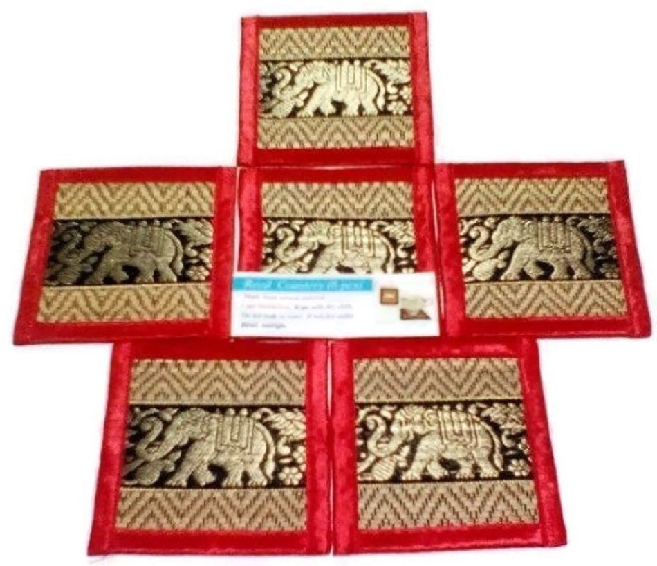 Chic Nature Reed Elephant Collection 6-piece Handmade Coaster Set, Assorted Color (Brown #3) N12