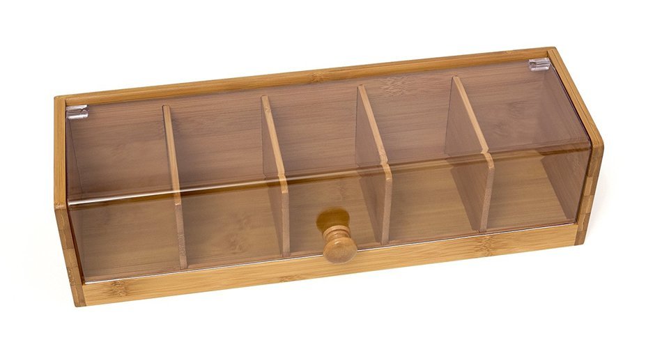 Lipper International 8187 Bamboo and Acrylic Tea Box with 5 Sections