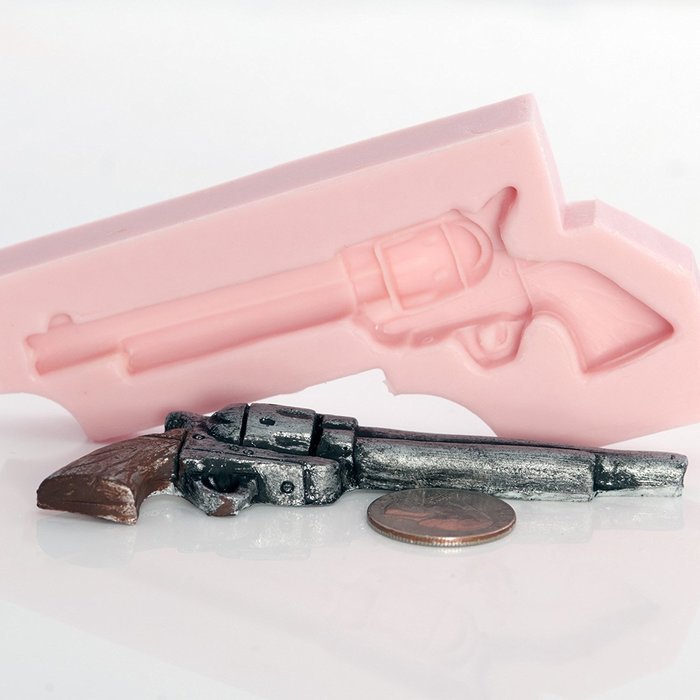 Long Pistol Silicone Mold Easy to use with Fondant, Chocolate, Candy, Resin, Clay, Wax, Soap Embed. Western Pistol... N5