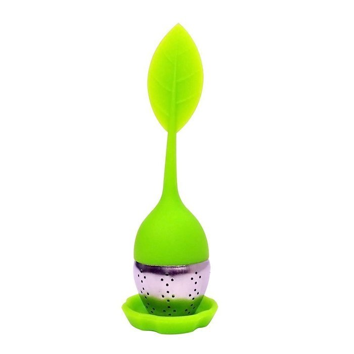 Bestwishes2u 1pcs Stainless Steel Tea Infuser Strainer with Silicone Leaf Lid, Mesh Strainer Includes Drip Tray N4