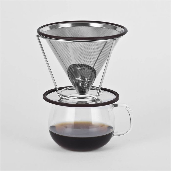 Justmysport Stainless Steel Double Mesh Filter Coffee Dripper Reusable Pour Over Coffee Maker with Handle N11